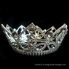 Moda de plata de metal alto desfile completa rhinestone belleza princesa corona emblema